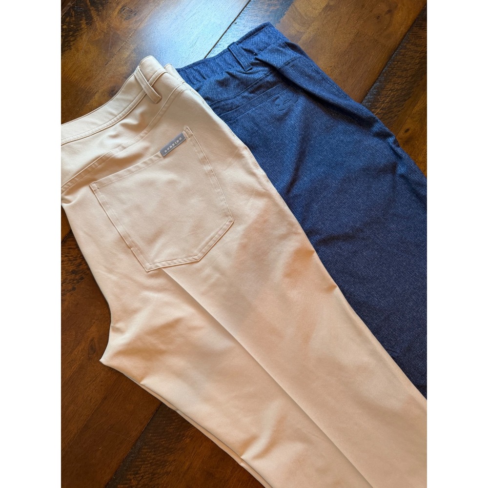 Lot of 2 Mens Golf Pants Dunning Tan Under Armour Blue Heather 36x30 Performance